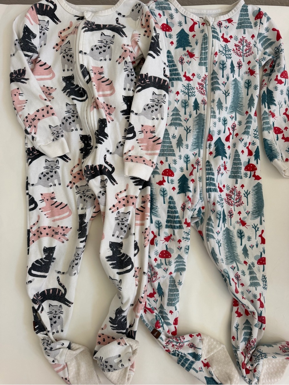 Tea collection Footed One-Piece Sleepers bundle cat & holiday forest print 3T